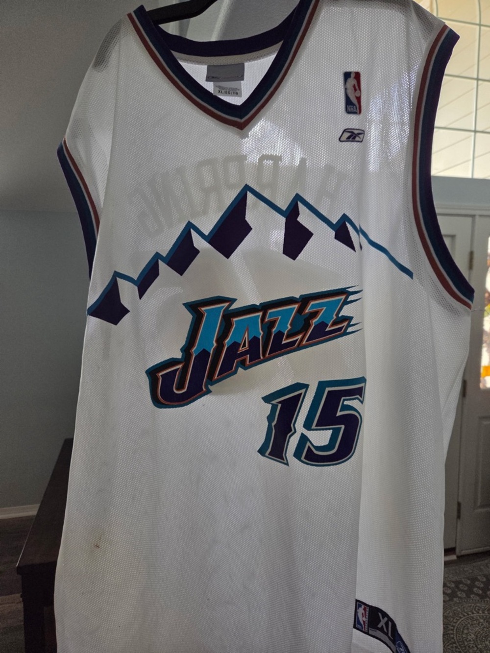 Reebok White Utah Jazz #15 Mesh Basketball Jersey